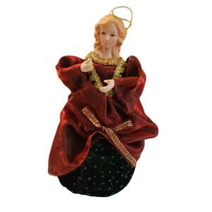 Vintage Christmas Tree Topper Angel Porcelain Ornament Gold and Burgundy